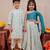 White block printed crepe & cotton silk skirt set & kurta pyjama brother sister matching combo