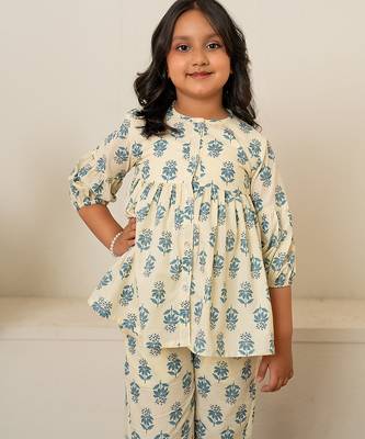 Off white, cream & white printed cotton co-ord set brother sister matching combo 2