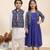 Blue printed cotton dress & kurta jacket brother sister matching combo