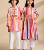Multicolor printed cotton kurta set & kurta pant brother sister matching combo