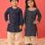 Navy blue printed & bandhani rayon kurta patiala set & kurta pyjama brother sister matching combo