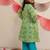 Green printed cotton kurta set & kurta pyjama brother sister matching combo