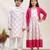 Pink & white printed cotton dress & kurta pant brother sister matching combo