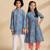 Blue printed cotton elbow sleeve kurta set & kurta pant brother sister matching combo