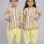 White & yellow printed cotton silk dhoti kurta brother sister matching combo