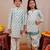 White block printed crepe & cotton silk kurta set & kurta pyjama brother sister matching combo