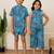 Turquoise blue & blue printed cotton co-ord set brother sister matching combo