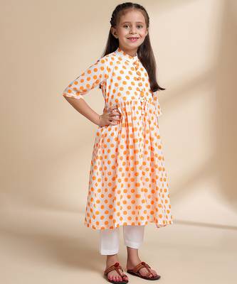 Yellow & white printed cotton kurta set & kurta pant brother sister matching combo 2
