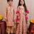 Beige block printed crepe & cotton kurta set & kurta pyjama brother sister matching combo