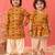 Yellow printed rayon dhoti kurta set & kurta pyjama brother sister matching combo