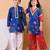 Royal blue printed cotton kurta set & kurta pant brother sister matching combo