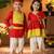 Red embroidered silk blend dhoti kurta brother sister matching combo
