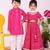 Pink & white leheriya & printed cotton lehenga choli & kurta pyjama brother sister matching combo