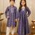 Blue printed cotton silk dress & kurta pyjama brother sister matching combo