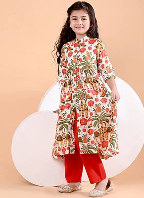 Off white printed cotton ethnic set & kurta pant brother sister matching combo 2
