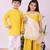 Yellow & white leheriya & printed cotton lehenga choli & kurta pyjama brother sister matching combo
