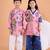 Pink & blue printed cotton kurta set & kurta pant brother sister matching combo