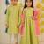 Green block printed cotton kurta set & kurta pyjama brother sister matching combo