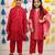 Red block printed chanderi kurta set & kurta pyjama brother sister matching combo