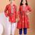 Red printed cotton ethnic set & kurta pant brother sister matching combo
