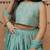 Teal green block printed dola silk lehenga choli & kurta pant brother sister matching combo