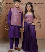 Purple printed modal sharara set & kurta jacket brother sister matching combo
