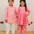 Pink & peach embroidered & printed georgette kurta set & kurta pyjama brother sister matching combo