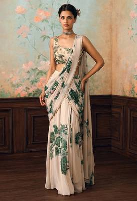 Georgette Printed beads work saree with Blouse 1