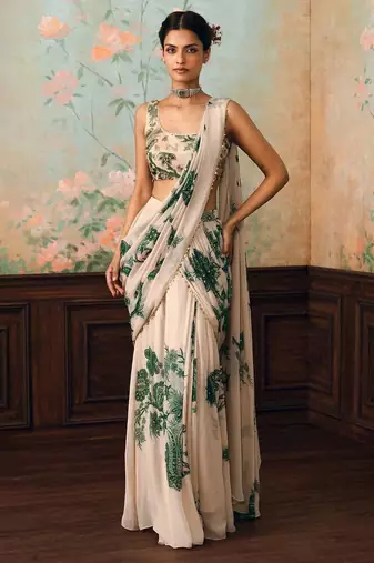 Georgette Printed beads work saree with Blouse