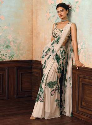 Georgette Printed beads work saree with Blouse 2