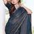 designer navy blue handwork zarkan border silk blend saree