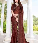 designer brown handwork zarkan border silk blend saree