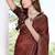 designer brown handwork zarkan border silk blend saree