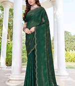 designer rama green handwork zarkan border silk blend saree