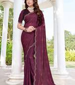designer wine handwork zarkan border silk blend saree