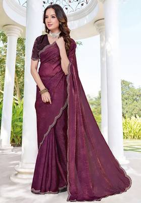 designer wine handwork zarkan border silk blend saree 3