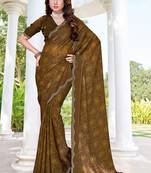 designer mustard handwork zarkan border silk blend saree