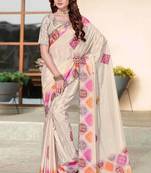 designer cream heavy zarkan butta border work silk blend saree