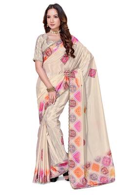designer cream heavy zarkan butta border work silk blend saree 5