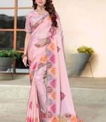 designer peach heavy zarkan butta border work silk blend saree