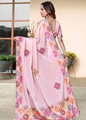 designer peach heavy zarkan butta border work silk blend saree 2