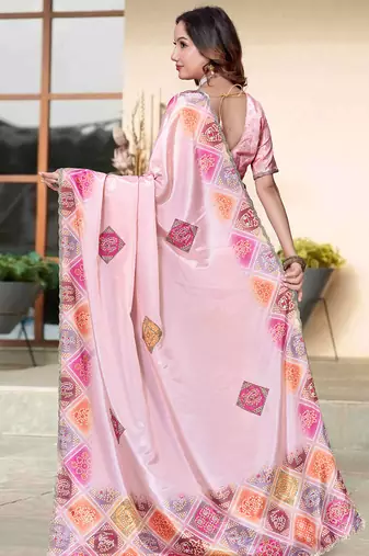 designer peach heavy zarkan butta border work silk blend saree