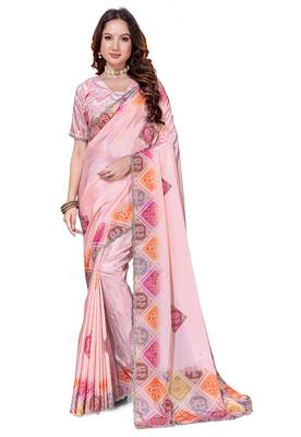 designer peach heavy zarkan butta border work silk blend saree 5