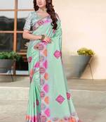 designer sea green heavy zarkan butta border work silk blend saree