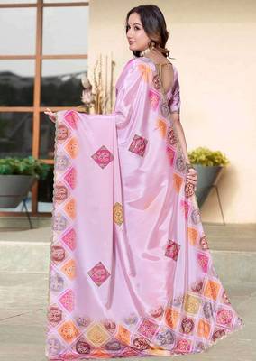 designer pink heavy zarkan butta border work silk blend saree 2