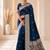 designer teal blue zari weaving border work banarasi silk blend saree