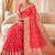 designer peach zari weaving border work banarasi silk blend saree