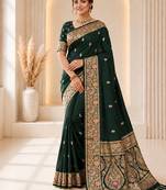 designer green zari weaving border work banarasi silk blend saree