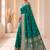 designer teal green zari weaving border work banarasi silk blend saree