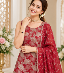 maroon color thread with sequence work silk blend top sharara set
